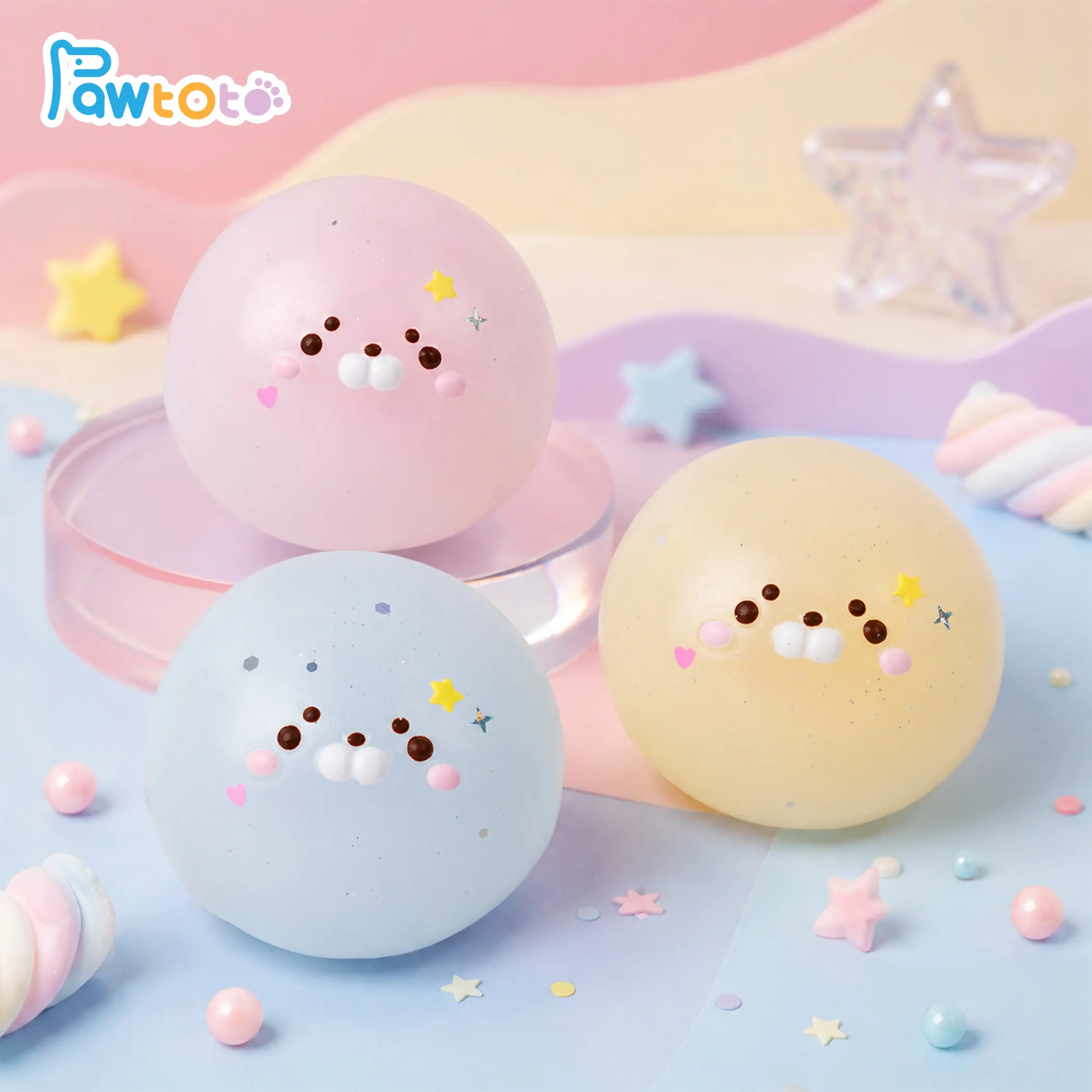 Pawtoto Seal Dumpling Squishy Sensory Stress Reliever - Handmade Food-Grade Silicone, Creamy Clay Feel, Soft Quick Rebound, Decompression Squeeze Ball, Tactile Fidget Pad Stress Relief Toy for Family Mind Calming, Decompression Squeeze Balls, Tactile Fidg