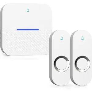 Lighted Wireless Doorbell for Home, Waterproof Battery Doorbell Wireless 1,000ft Range, 5 Volume Levels with 58 Chimes & LED Flash on Receiver (White, 2 Buttons & 1 Receiver)