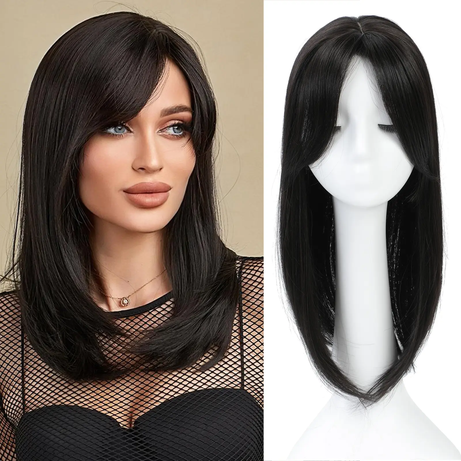 Hair Toppers for Women with Thinning Hair, 18 Inch Long Layered Topper, Synthetic Wiglets Pieces For Women 6.5"x6.5" Large Base for Daily Use