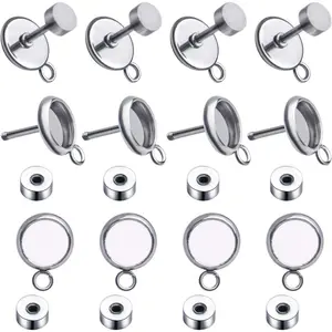 Stud Earring Bezels,10pcs 6mm Stainless Steel Earring Blanks Hypoallergenic Earring Posts Cabochon Bezel Trays Gemstone Earring Settings with 2mm Loops for Attach,10pcs Screw Earring Backs