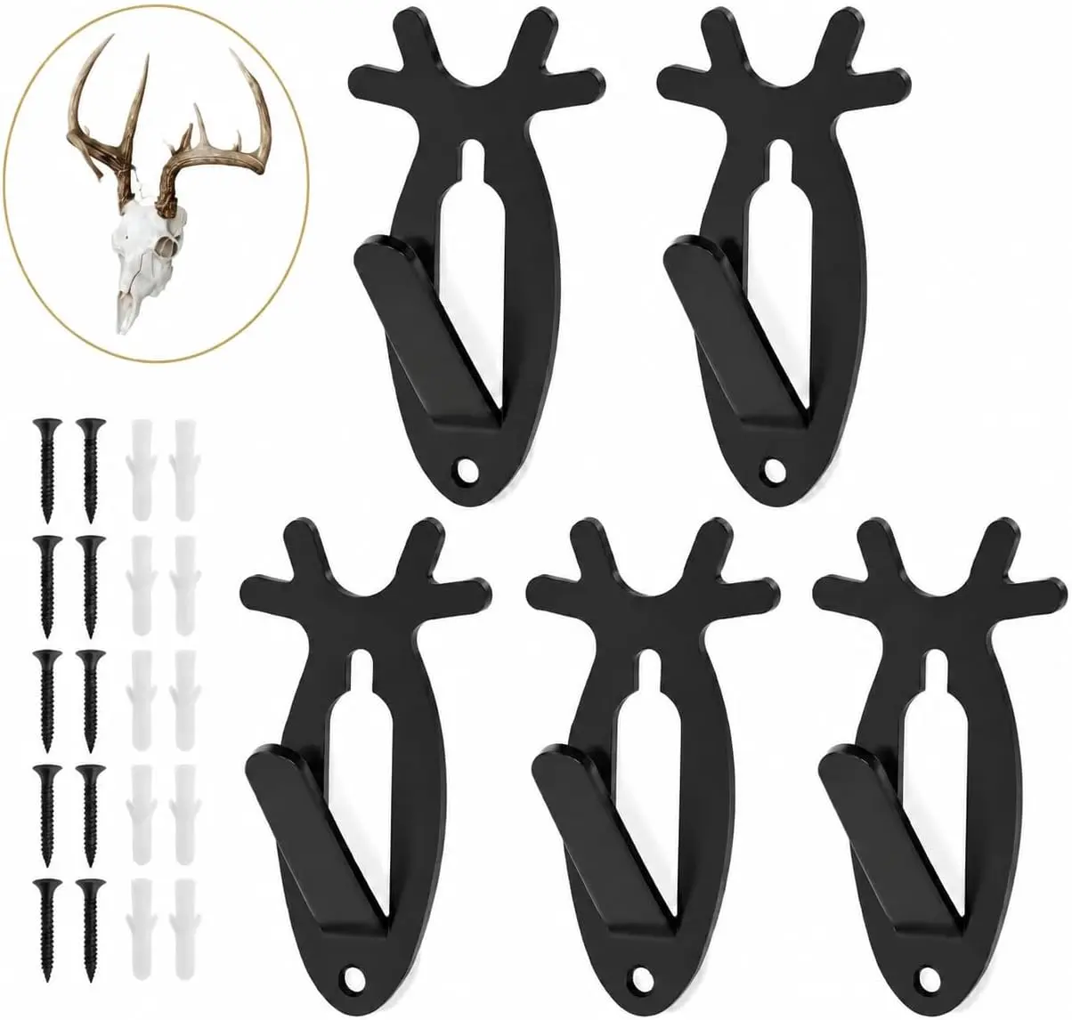 PIT66 European Mount Skull Hanger Set Pack for Small to Medium Game Display, 5-Pack Stainless Steel Wall Bracket, Fits Small Deer/Antelope, 20lb Capacity, Wall Mount, Five Pieces