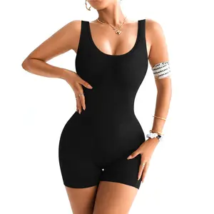 Women's Backless Yoga Romper Scoop Neck Sleeveless Workout Jumpsuit Gym Romper