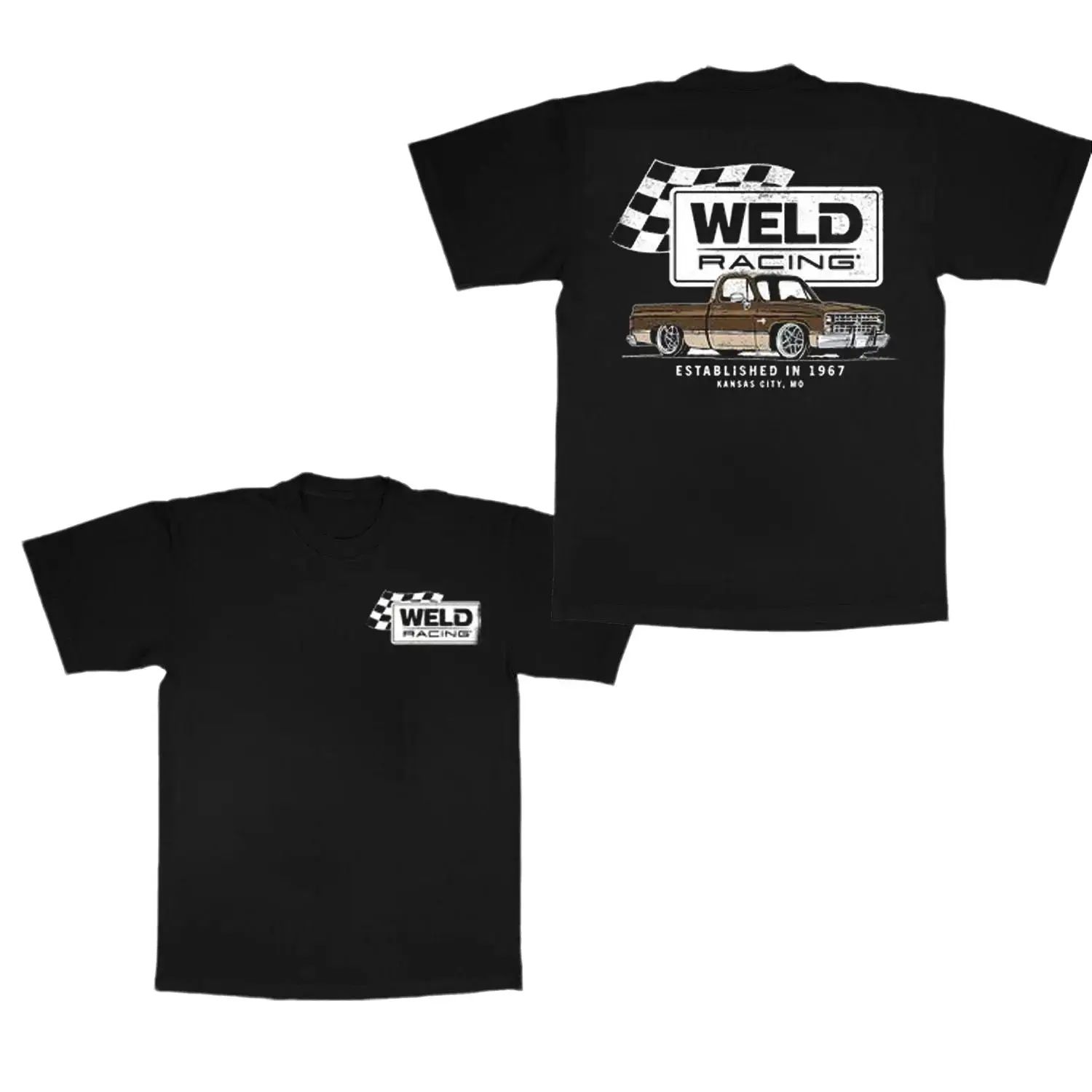 Men's Classic Fit T-Shirt with Weld Racing C10 Truck Graphic, Automotive Themed Short-Sleeve Crewneck Tee in 100% Soft Cotton, Automotive Themed Men's Short-Sleeve T-Shirts, Ribbed, Round Neck, Truck Print, Casual, All Seasons