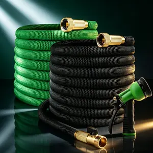 Heavy Duty Expandable Water Hose - 4x Latex Core, Brass 3/4" Connectors, 10-Pattern Nozzle, Storage Bag, 145 psi/10 bar Pressure, 2000 Uses, Lightweight, Kink-Reducing, Leak-Proof, Garden Hose Compatible for Gardening Outdoor Needs