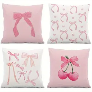 4PCS  Pink creative bow pillowcase, small and fresh home living room and bedroom cushion pillowcase decoration, may it add some sweetness to your life and accompany you through every pleasant moment.