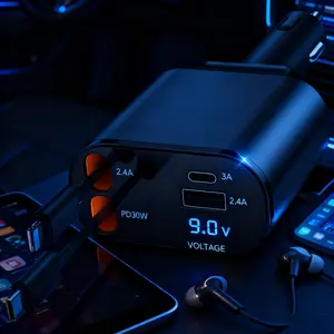 Black Friday! Travel 4-in-1 Car Charger Dual Ports Fast Charging 2.4A & 3A PD30W Perfect Daily Essential for Phones and Devices