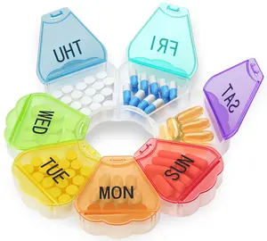 Thinned and Enlarged 7 Day Pill Organizer with Large Compartment for Travel, BPA-Free Translucent Material, Secure Locking Clasp, Rainbow Colors, Daily Pill Box for Medication, Vitamin, Supplements - Healthcare