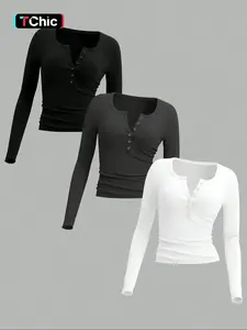 Women's Slim-Fit Long Sleeve Round Neck Casual Fashion Womenswear Top, Spring & Fall Polyester Fabric Three-Piece Matching Set, Elegant Daily Wear