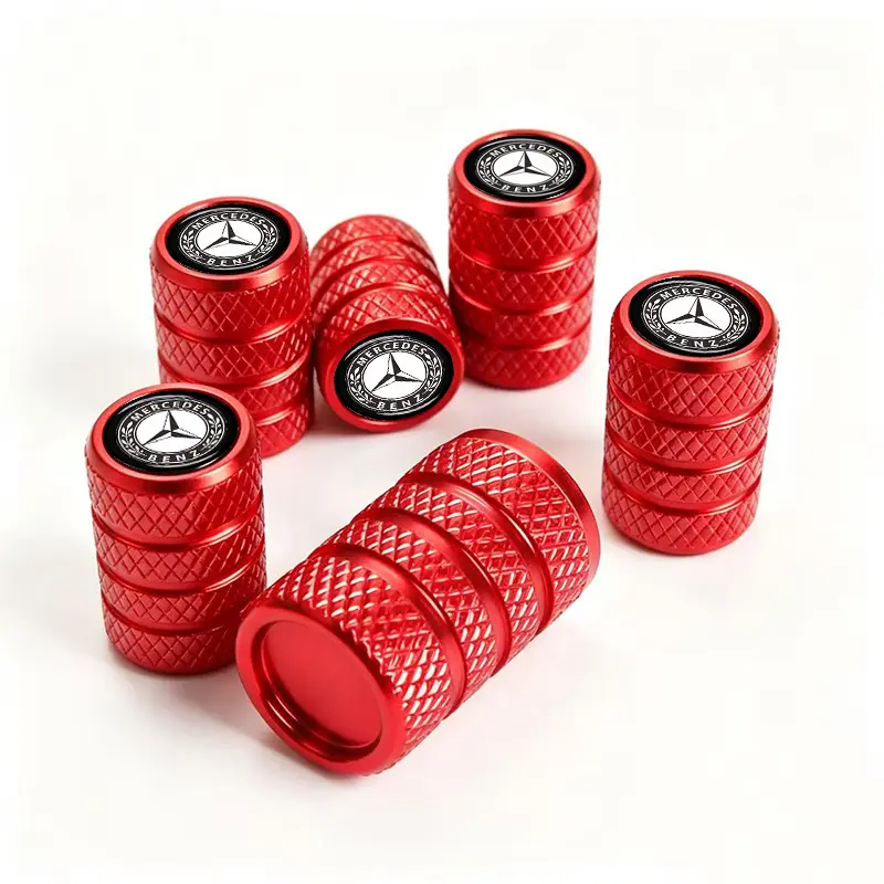 5-Pack Red & Black Luxury Tire Valve Caps For Mercedes-Benz C E S GLC GLE GLS CLA G-Class AMG Premium Aluminum Dust-Proof Seal Anti-Corrosion Wheel Covers With Mercedes Logo Exterior Car Accessories, Car Tire Valve Caps, Alloy Wheel Valve Caps