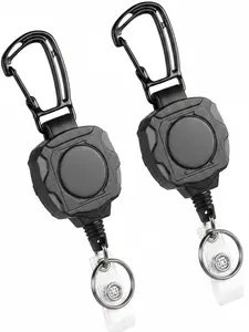 2-Pack Heavy-Duty Retractable Keychain with Carabiner – Tactical ID Badge Reel with 32-Inch Steel Retractable Cord, 8 oz Capacity