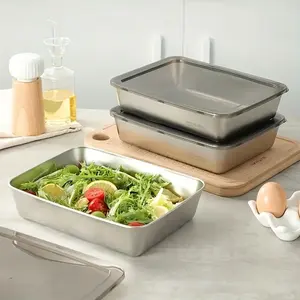 5pcs Stainless Steel Food Storage Containers, Transparent Sealed Lids, Stackable, for Salad, Fruit, Kitchen Organization, Fridge Safe