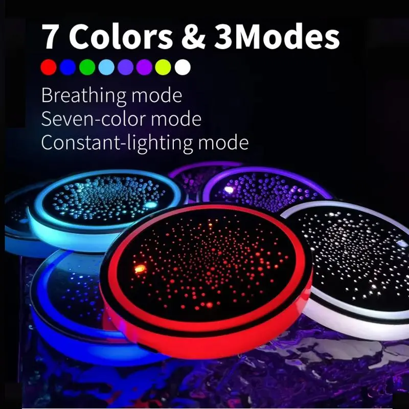 LED Cup Holder Lights,2 Pack LED Car Coasters with Luminescent Cup Pad USB Charging Cup Mat Drink Holder Decoration Interior Durable Vibration Gift