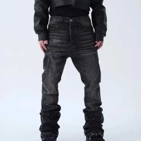 New Men Speckle ink Printed Loose Straight Jeans Pants Streetwear Men's High Quality Stylish Solid Denim Trousers Midrestock