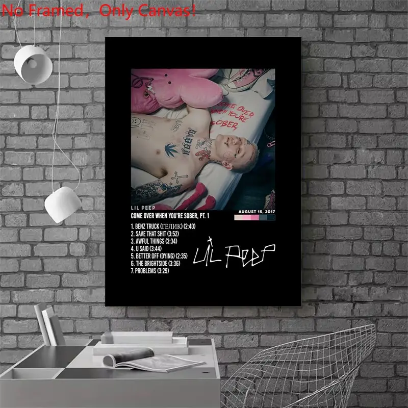 1 piece/set frameless canvas painting print poster, Canvas Prints, hip-hop culture Characters realism art, Lil Peep, a perfect gift for Rap Music loves, ideal gift for home, mural, wall decoration, room decor, Room Decorations