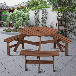 Classic Farmhouse Style 6-Person Wooden Picnic Table with Integrated Benches