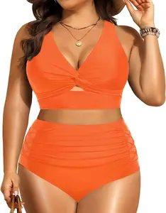 Women's Plus Size Two Piece Swimsuits - High Waisted Bikini Tummy Control Bathing Suits 2025 Twist Knot Swimwear