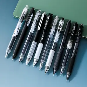 3 types, 1 type with 10 plain coloured 0.5mm gel pens, simple transparent barrel click gel pens, ideal practice exams, smooth non stop ink, quick drying, DIY study office writing, black high capacity gel pens
