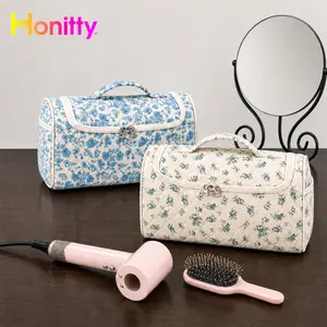 HONITTY Quilted Hair Tools Travel Organizer - Cute Compact Travel Set Toiletry Bag with Hanging Hook, Multi-Compartment Organizer for Storage, Compatible with Dyson Airwrap Styler & Hair Curler Accessories