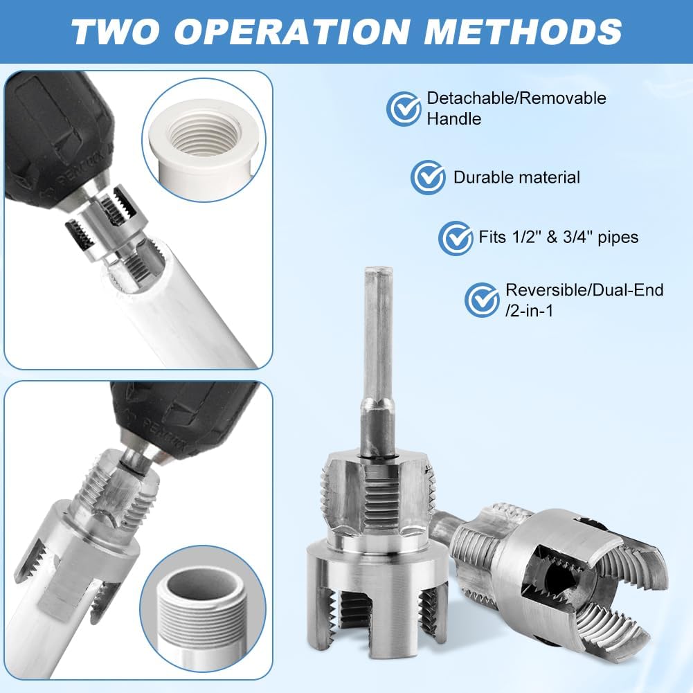 VAYWET 1/2'' 3/4'' PVC Pipe Thread Cutting Tool Integrated Internal & External Pipe Threading Tool Upgrade Pipe Thread Cutting Tool for Plumbing DIY Plastic Pipe Rethreading Tool,Pipe Threader Cutting Maker Tool for Electric Drill