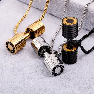 Fashion Men's Dumbbell Fitness Necklace Stainless Steel Pendant Barbell