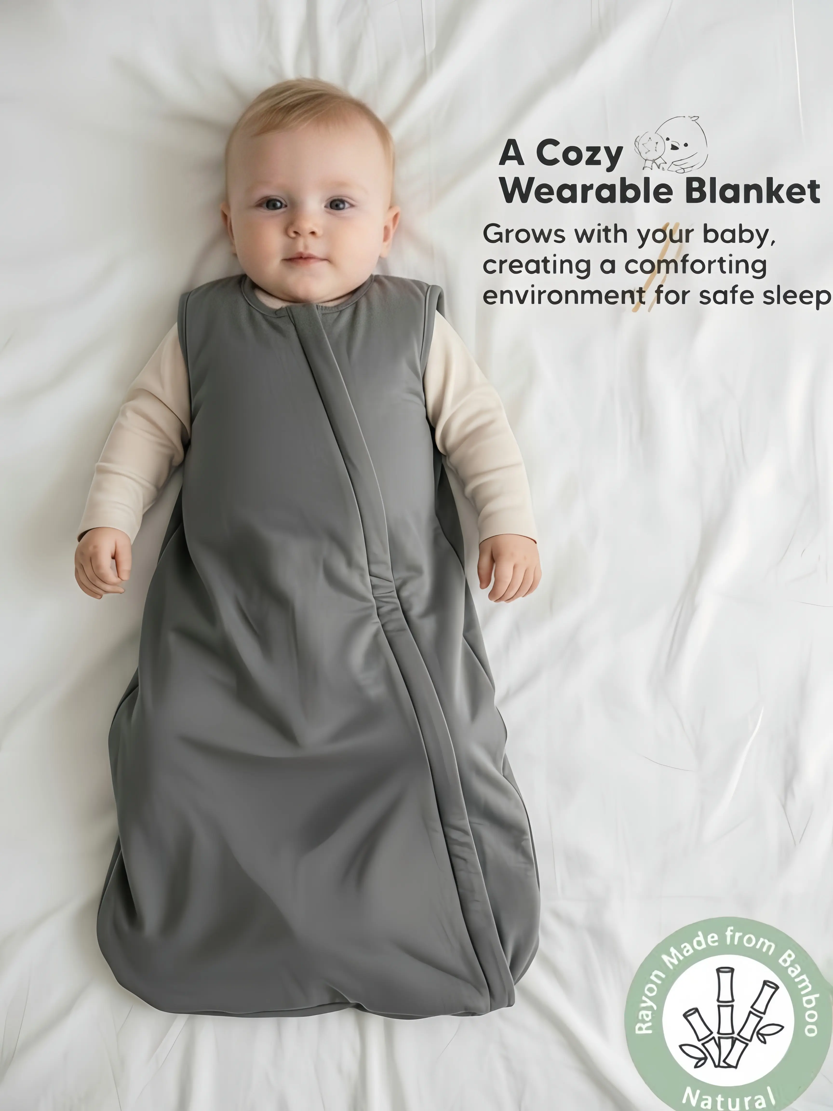 DownyNest Unisex Infant Sleep Sack - Bamboo Cotton, 2-Way Zipper, TOG 1.0 Quilted Soft Wearable Blanket for Newborns, Ideal Christmas Baby Gift