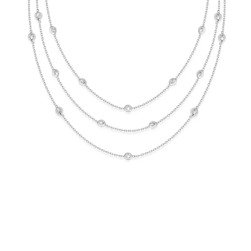 Ettika Crystal Dotted Layered Necklace - 18k Gold Plated Brass Cubic Zirconia Women's Jewelry with 3" Extender and Lobster Clasp Iced Out Chains