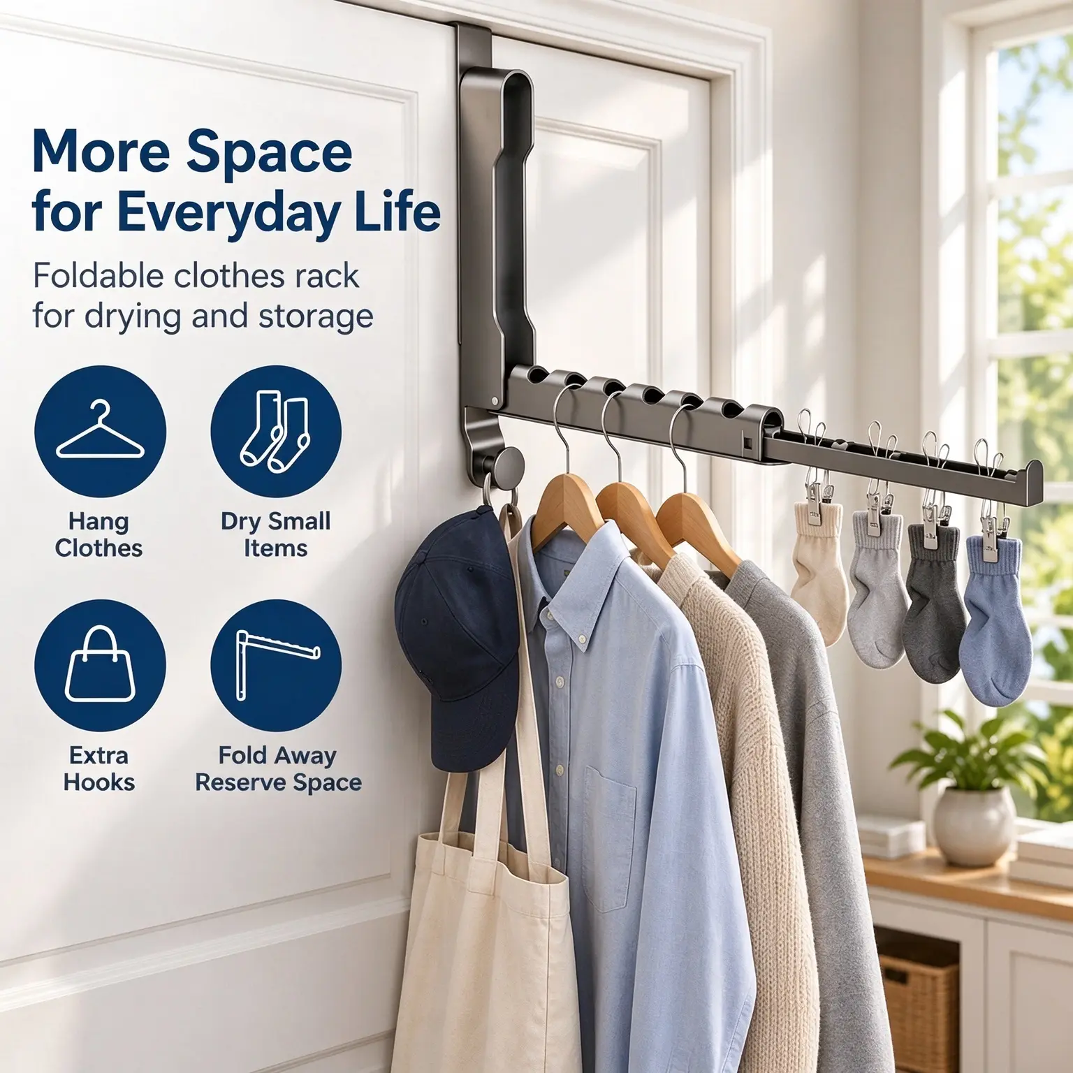 #blackfriday Foldable Over The Door Clothes Drying Rack, No Drill Space Saving Hanging Rack for Laundry, Coats, Bags & Socks