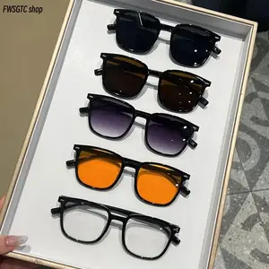 5-Pack Unisex Pilot Sunglasses with large retro square and oval PC frames, double bridge and tortoiseshell design. Featured with colorful transparent lenses, ideal fashion accessory for travel, parties and daily wear with summer vibes.
