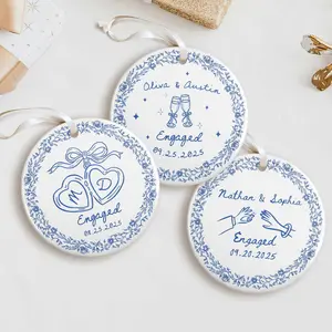 Chinoiserie Ceramic Engagement Ornament: Blue Toile Newlywed Gift