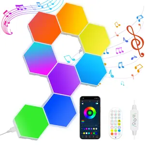 KORORO Hexagon LED Lights - 8 Pack Smart APP RGB Gaming Light with Remote Control & Music Sync Honeycomb Shape Hex Lights for Bedroom, Living Room Wall, Gaming Decor