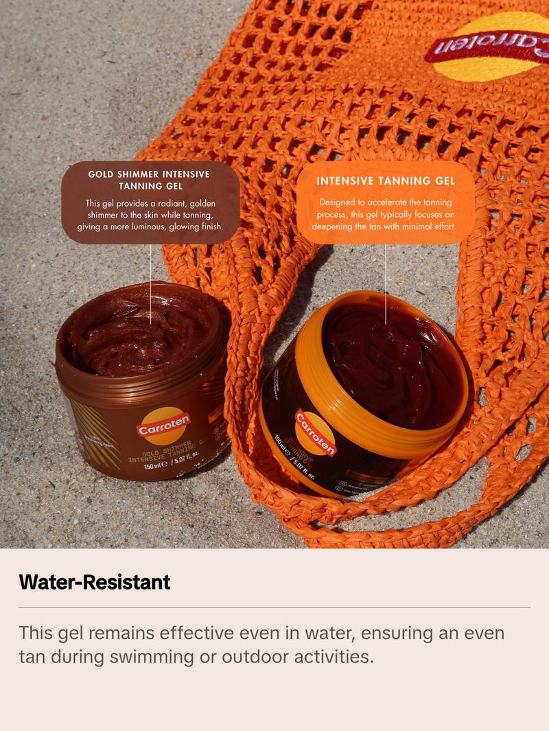 Carroten Gold Shimmer Intensive Tanning Gel | Browning Tan Accelerator | Non-Greasy, Water-Resistant with Carrot and Coconut Oil | Vitamin A & E For Moisture & Hydration | Made in Greece | 5 Fl Oz Carroten Gold Shimmer Intensive Tanning Gel | Browning Tan Accelerator | Non-Greasy, Water-Resistant with Carrot and Coconut Oil | Vitamin A & E For Moisture & Hydration | Made in Greece | 5 Fl Oz