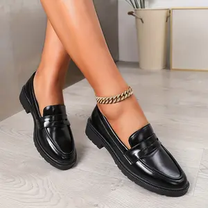 Versatile Women's-On Loafers - Comfortable Soft Sole, Round Toe, Faux Cover Casual Shoes in Classic Black - Easy Care, All-Season Wear, Cute Shoes