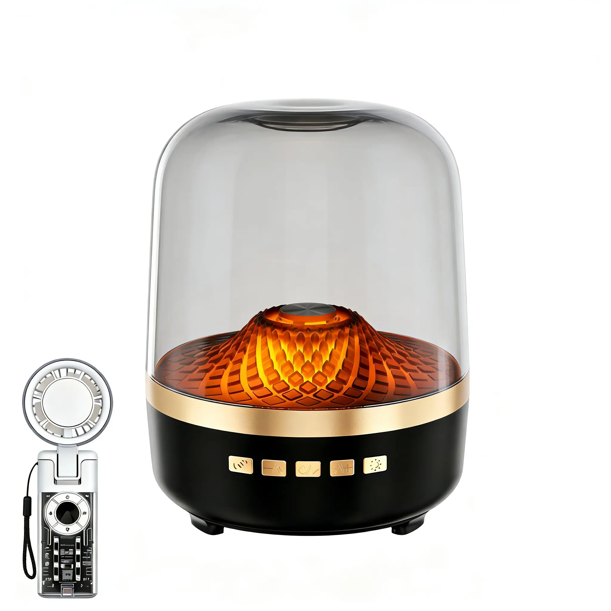 Aesthetic Compact Wireless Cordless Bluetooth Speaker - Karaoke-Ready Audio, Bass Boost Free Stand, Included Free Handheld Fan, Bathroom Use Portable Audio Device