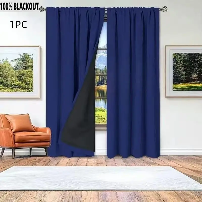 1PC  Solid Color 100% Blackout Curtains, Full Blackout Fabric for Bedroom, Living Room & Office Privacy, Polyester Privacy Curtain, Blackout Window Cover