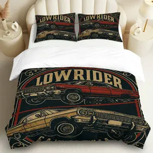 3PCS Duvet Cover Set, 1 Duvet+2 Pillowcases(Without filler), Decorative Duvet Cover, Vintage Car Lowrider Retro Classic theme, Father's Day bedding set, Automotive Decor Enthusiast Bedroom Living Room Guest Room