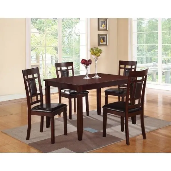 Bellemave 5-Pc Modern Contemporary Wooden Dining Table Set with Chairs - Espresso Finish, Rectangular Table, 4 Chairs, Cushioned Seats for Indoor Dining Room Spaces