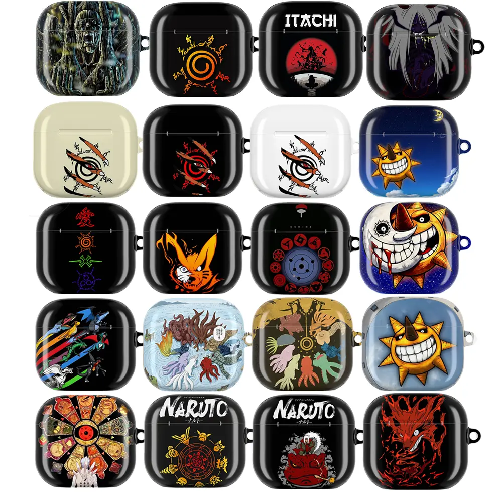 Anime-Inspired Ninja Clan Symbol AirPods Case Mystic Eye, Spiral Power & Shadow Cloud Icons Dark Black & White Japanese Ninja Aesthetic Powerful Jutsu Emblem Minimal Art Durable Protective Cover for AirPods