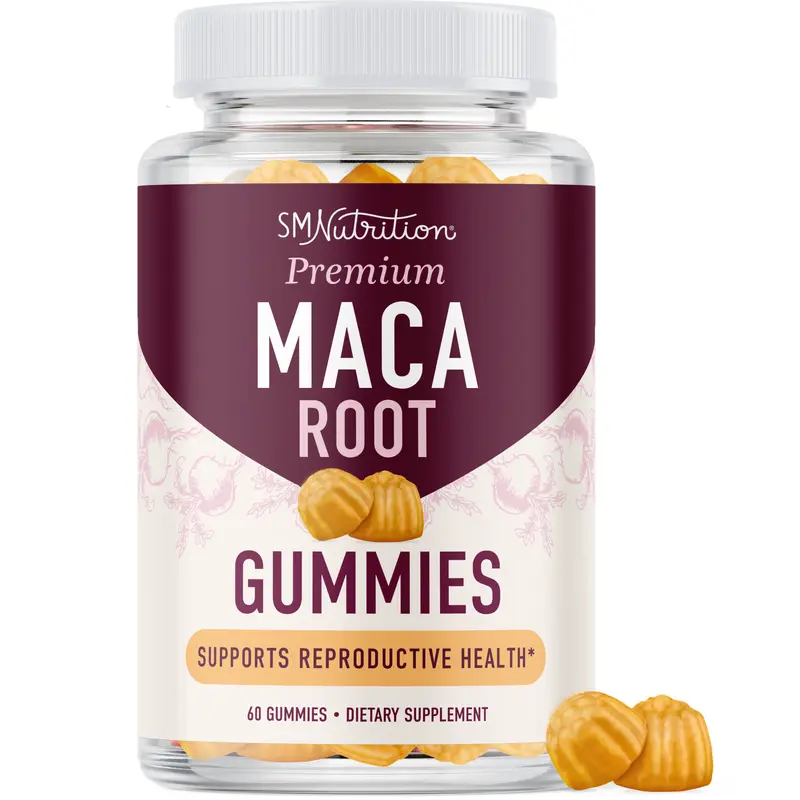SMNutrition Premium Maca Root Gummies with Natural Peach Flavor - 60 Gummies for Drive Performance & Energy Support - Hormone Balance for Women & Men - High Potency Supplement