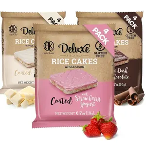 Deluxe & Bla Bla Chocolate Covered Rice Cakes 12 Pack – Whole Grain, Gluten-Free, Kosher Snack – Low-Calorie & Crunchy – Coated with Dark & White Chocolate & Strawberry Yogurt (19g Each)