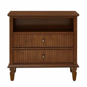 Farmhouse Nightstand with Built-in Charging Station 2 AC Outlets USB-A USB-C Open Shelf 2 Drawers 28.25"W x 15"D x 27.5"H for Bedroom