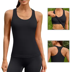 ATTRACO One Piece Built-in Bra Ribbed Sweetheart Neck Seamless Sleeveless Workout Tank Top Basic Slim Fit Tummy Control Tank Casual Top
