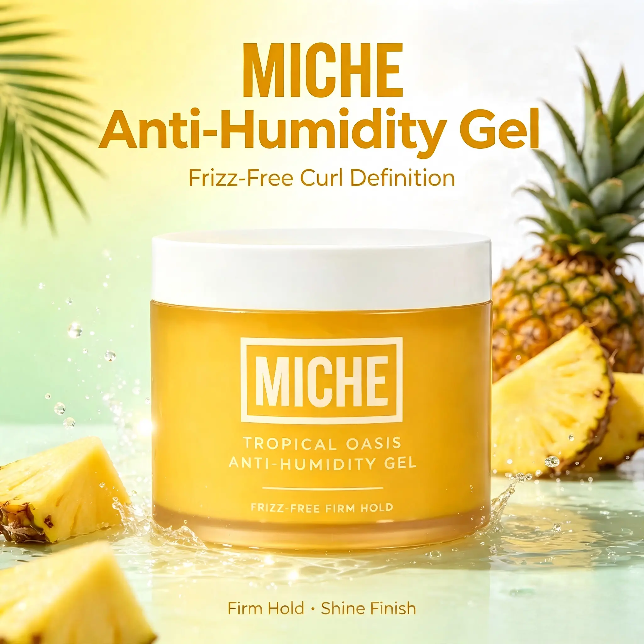 MICHE Tropical Oasis Anti-Humidity Hair Gel, Strong Firm Hold Curl Defining Styling Gel, Frizz Control for Curly Wavy Coily Hair, Alcohol-Free Flake-Free Shine Finish Natural Pineapple Aloe Styling Cream Gel for All Hair Types