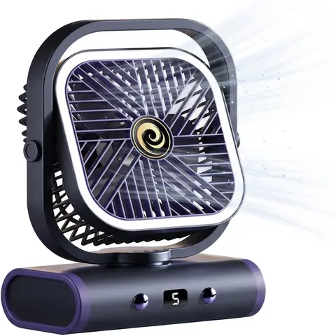 Portable Compact Fan - 5 Speeds Turbo Airflow, Digital Display, LED Light, Ultra Quiet, USB Rechargeable, Clip-to-Walls for Space-Saving Use, Home Office Dorm Ready with Reading Convenience, Portable Fan