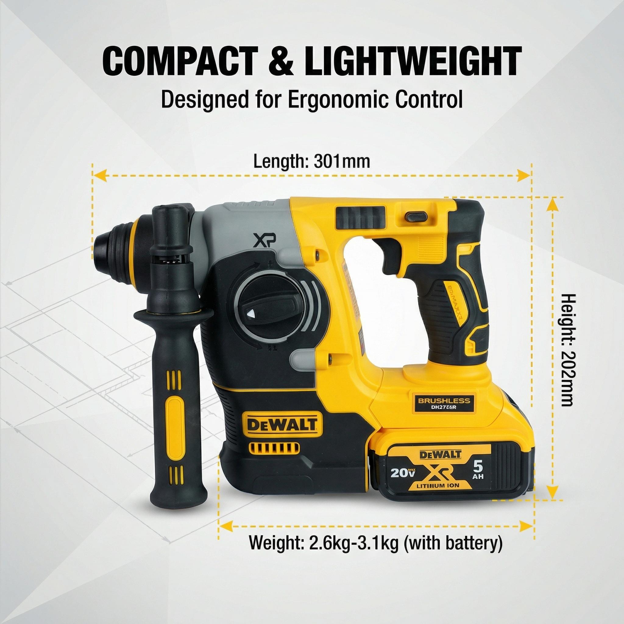 DeWalt DCH273 20V Cordless Rotary Hammer Drill for Concrete Drilling and Construction Applications