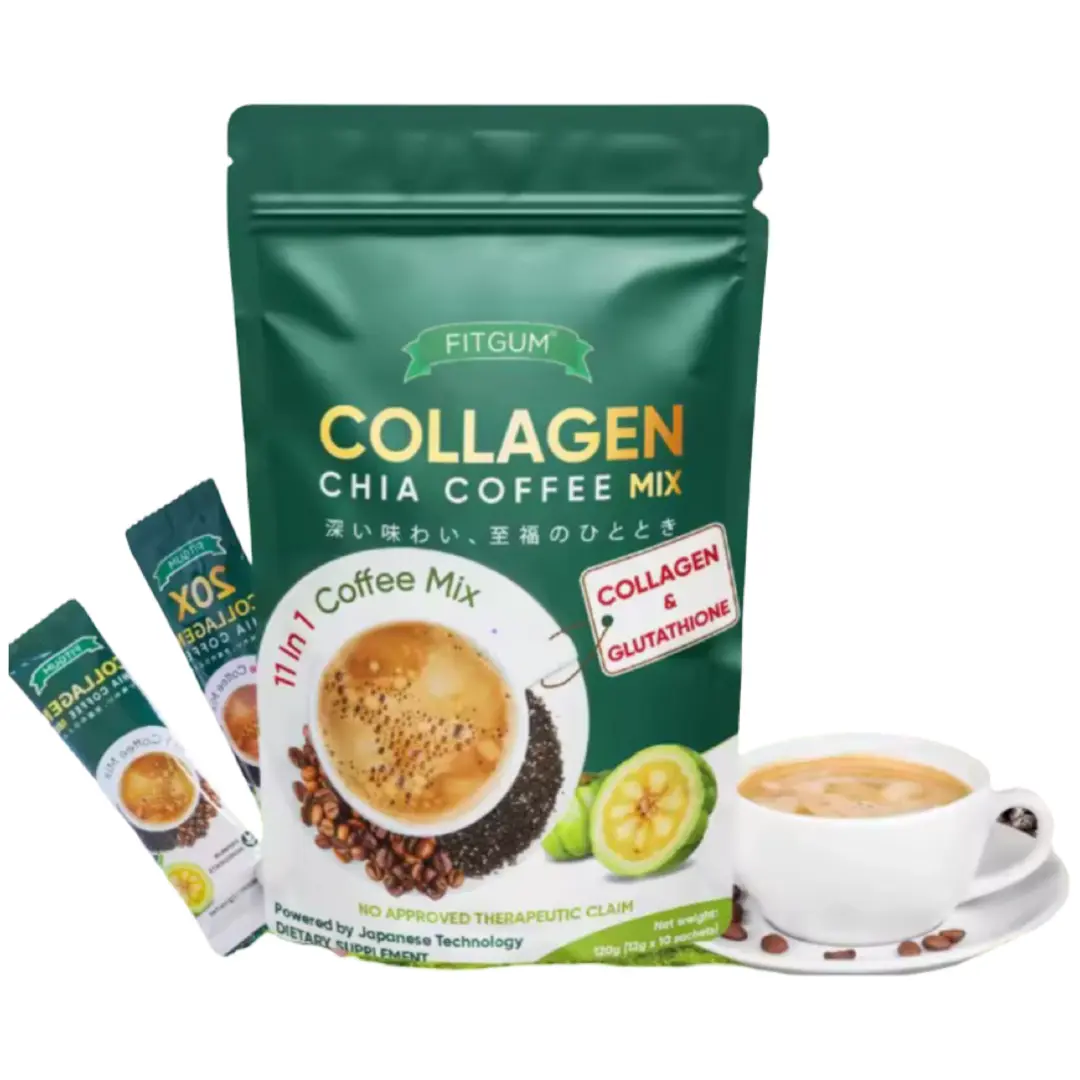FITGUM 20x Collagen Chia Coffee 11-in-1 Glutathione & Collagen, 10 Sachets  x 19g