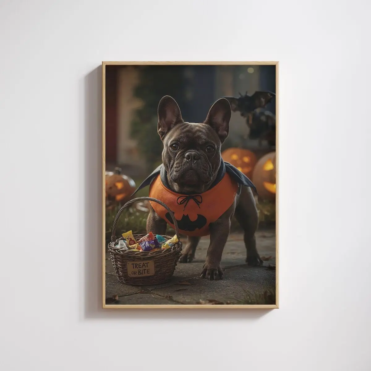 French Bulldog Halloween Digital Print – Spooky Dog Wall Art, Cute Festive Poster – 5 Size, 8x12 to 27x40 inch