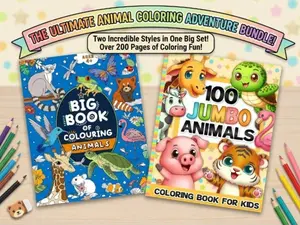 Animals Coloring Book Bundle for Kids Ages 1–8 – Big Easy Animal Coloring Pages for Toddlers & Children