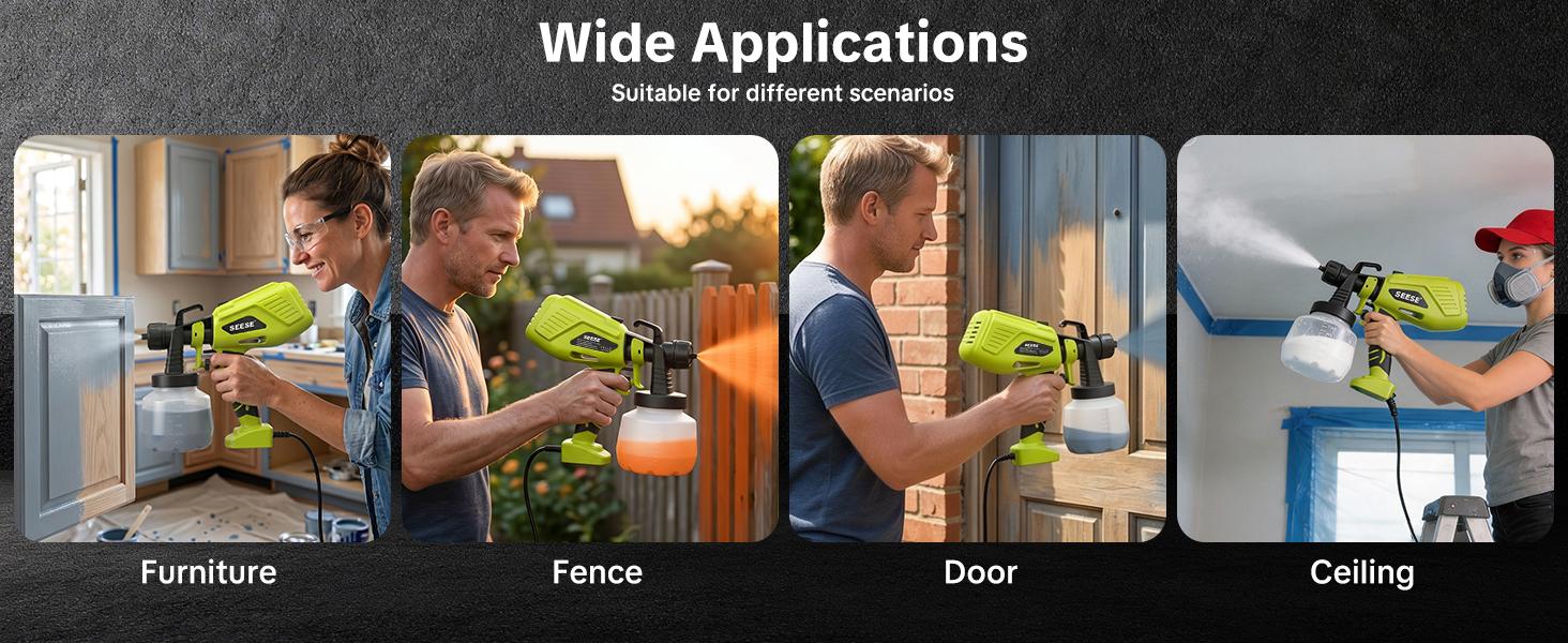【FathersDayGift】SEESE Paint Sprayer,Equipped with a 1200ml Large-Capacity Spray Gun and Cleaning Accessories, Adjustable Flow Control, 4 Nozzles, and 3 Spray Modes. Easy to Clean and Suitable for Painting Furniture, Fences, Walls, Doors, Windows. fathersd