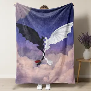 Toothless & The Light Fury Romantic Flight Couple Theme Merchandise Blanket,How to Train Your Dragon Print Blanket,Soft Fleece Throw for Couples, Perfect Gift for Home Decor, Cozy Throw Blanket for Valentine's Day gift