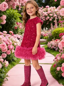 Girls Sequined Unicorn Printed Dress, Adorable Party, Shiny Children’s Clothing for Special Occasions, Birthday Dress